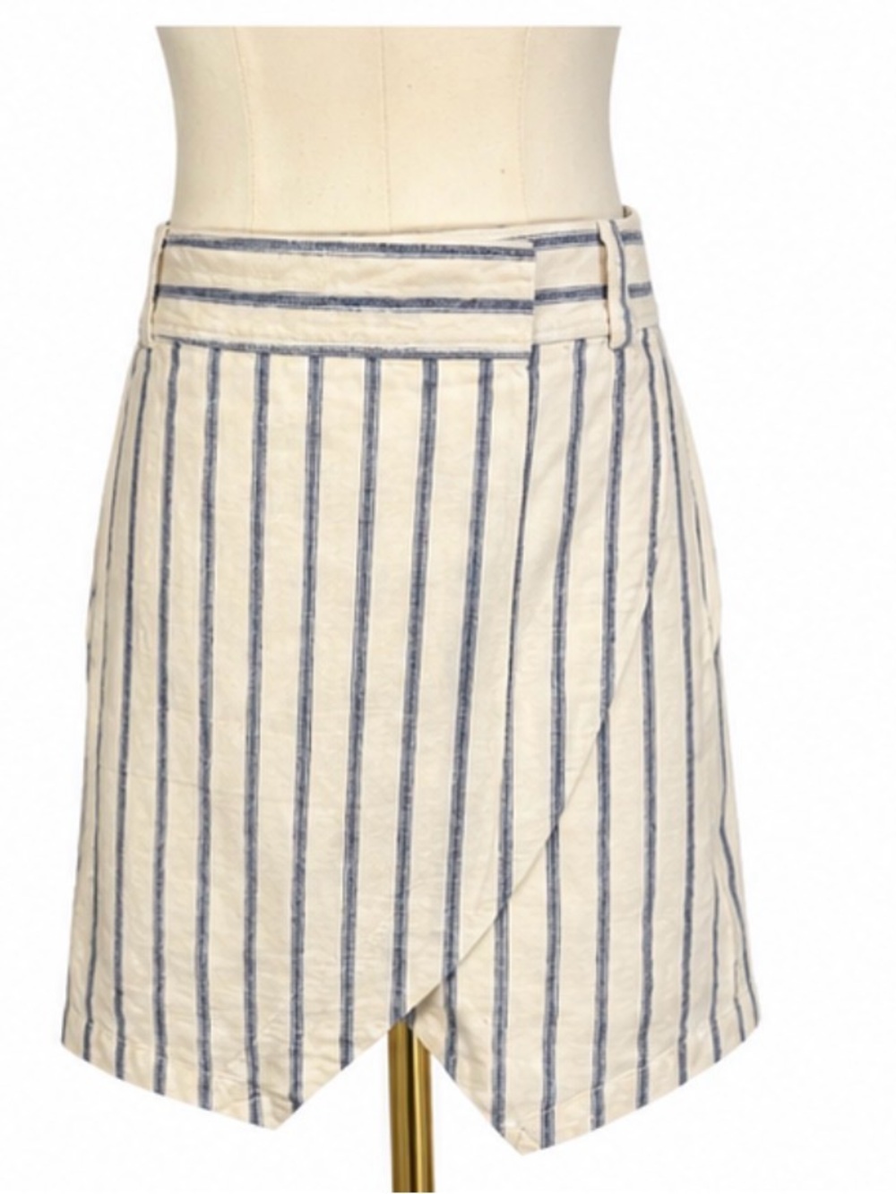Madewell Linen Blend Wrap Skirt Size 10 Blue White Striped Mini Skirt